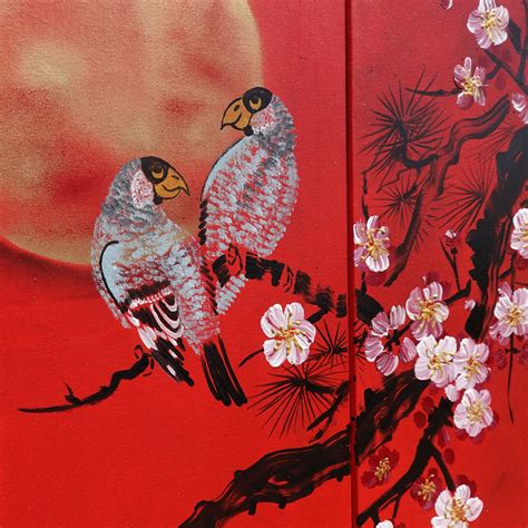 Rot Japan Art Cherry Blossom And Love Birds Japanese Style Zen Etsy