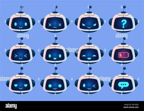 Cartoon robot emotions. Funny android faces with different expressions ...