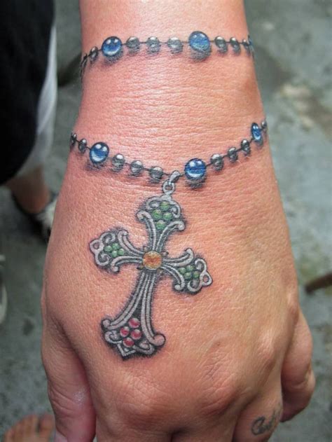 Rosary Tattoo On Hand Rosary Foot Tattoos Rosary Bead Tattoo Cross