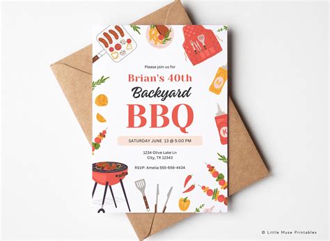 Editable Bbq Birthday Invitation Template Barbeque Invitation