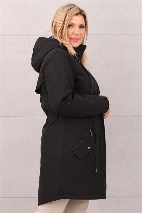 Jesienna Parka Damska Czarna Z Kapturem Plus Size Femimoda Pl