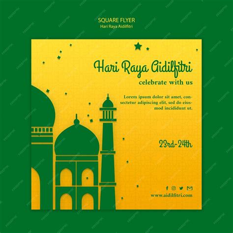 Free Psd Hari Raya Aidilfitri Square Flyer Template With Illustration