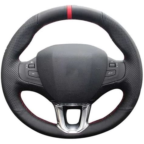 Couvre Volant de Voiture Cousu à la Main en Cuir Noir pour Peugeot 208