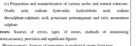 Iv Preparation And Standardization Of Various Molar And Normal Solutions