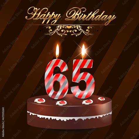 65 Year Happy Birthday Card With Cake And Candles Vector De Stock