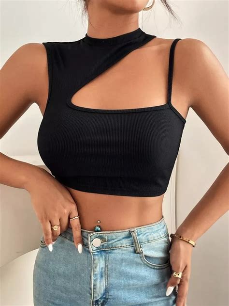 Shein Petite Top Corto Unicolor De Cuello Asim Trico Shein Usa