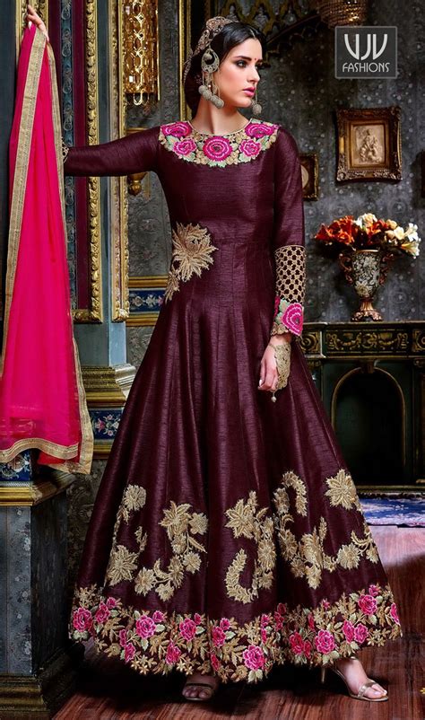 Appealing Wine Color Art Silk Anarkali Suit Deep Wine Art Silk Anarkali Suit With Stone Work