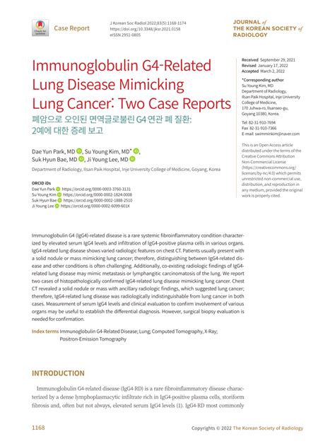 PDF Immunoglobulin G4 Related Lung Disease Mimicking Lung Cancer Two