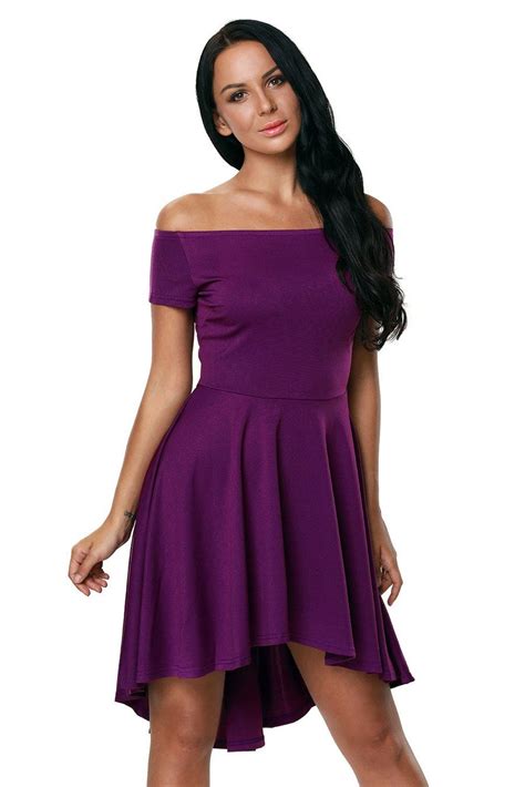 Purple Shoulder Off All The Rage Fit And Flare Skater Dress With