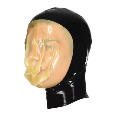 Womens Lingerie Latex Hood Mask Face Cover With Ponytail Wig With Zipper Cosplay EBay