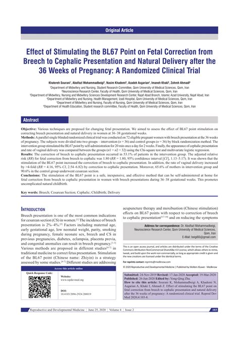 (PDF) Effect of stimulating the BL67 point on fetal correction from ...