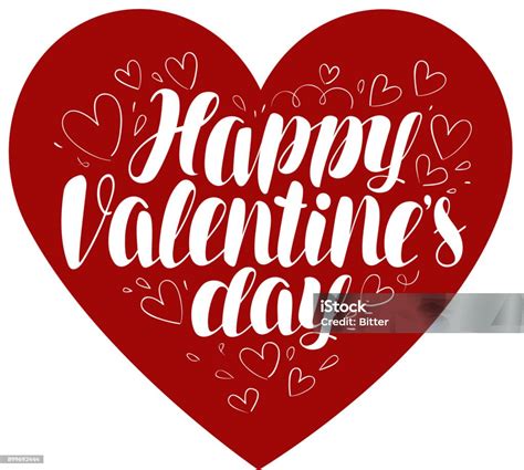 Happy Valentines Day Heart Love Symbol Typographic Design Lettering Vector Illustration Stock