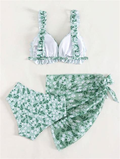 Shein Chicas Adolescentes Ba Ador Bikini Con Estampado Floral Ribete