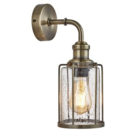 Industrial Pipe Wall Light Antique Brass And Seeded Glass Lightbox