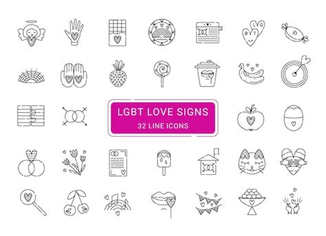 Premium Vector Black Line Lgbt Icon Set In Vector Signs Of Lesbian And Gay Love
