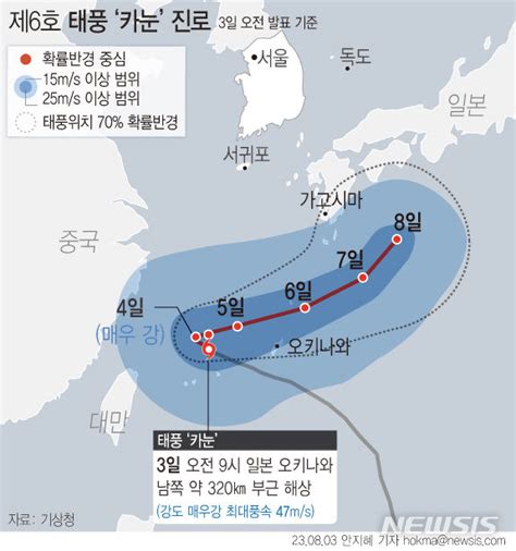 그래픽 제 6호 태풍 카눈 예상 이동경로