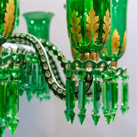 Enameled Overlay Ten Light Emerald Green Chandelier By F And C At 1stdibs