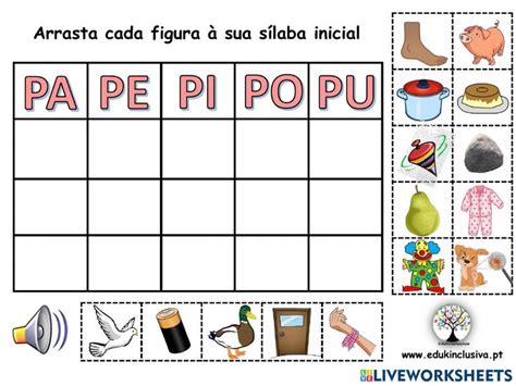 Jogo interativo sílabas pa pe pi po pu worksheet Atividades