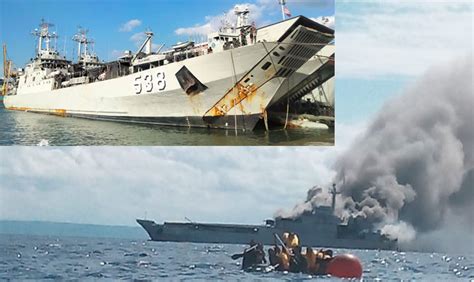 Indonesian Navy Landing Ship On Fire Flores Sea Video