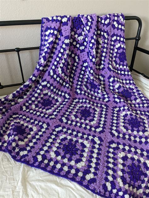 Purple Granny Square Afghan Etsy