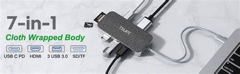 Tsupy Hub Usb C 7 En 1 Conception De Tissu Adaptateur Usb C Vers Usb C