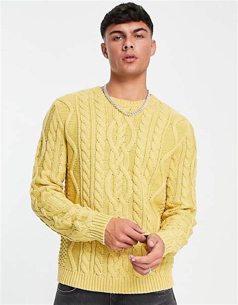 Asos Design Cable Knit Jumper In Yellow Asos