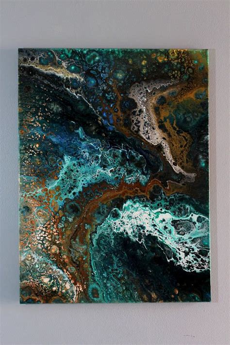 Beautiful Earth Tone Colored Acrylic Pour On Canvas 24x18 Flow