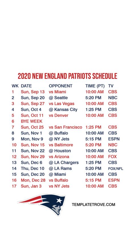 Ne Patriots Schedule 2021 Printable - Printable Schedule