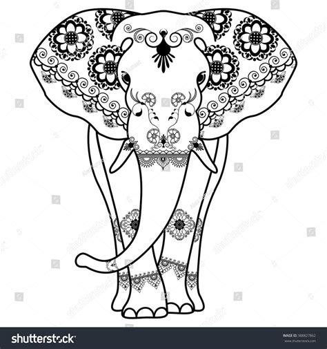 Mehndi Tattoo Elephant Decorated In Indian Style Vector Illustration