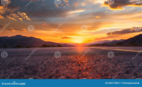 Generative Ai Asphalt Road And Mountain With Sky Clouds At Sunset