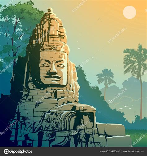 Buddha Temple In Angkor Wat Cambodia Vintage Travel Background Stock