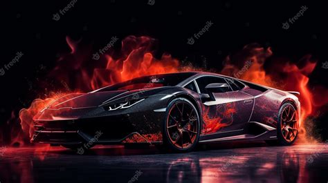 Premium Photo | Black fire red sport car wallpaper on smoke background