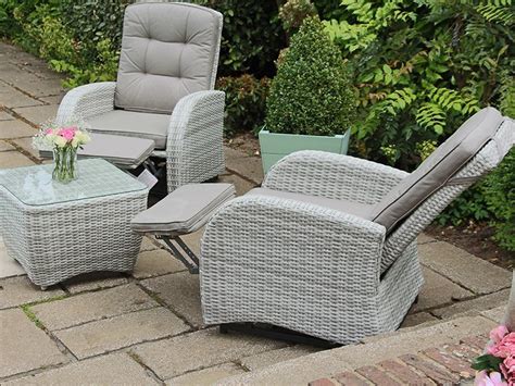 Cream Reclining Rattan Bistro Set Footrest Garden Centre Shopping