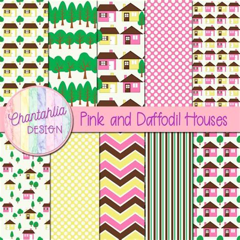 Pink And Daffodil Houses Digital Papers