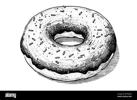 Tasty Donut Engraving Style Hand Drawn Ink Sketch Vector Illustration Stock Vector Image And Art