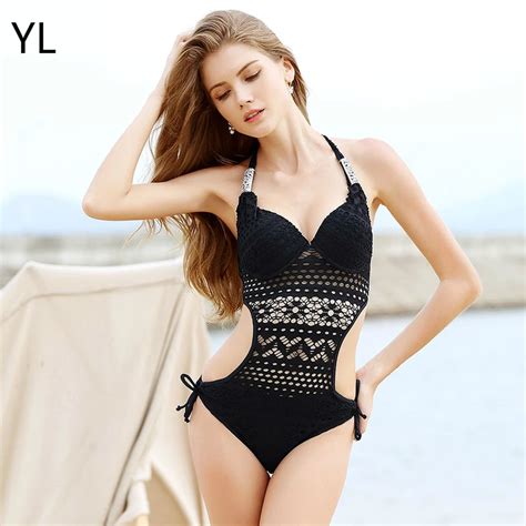 New Sexy Women Lace Swimsuit One Piece Bikini V Neck Transparent Beach