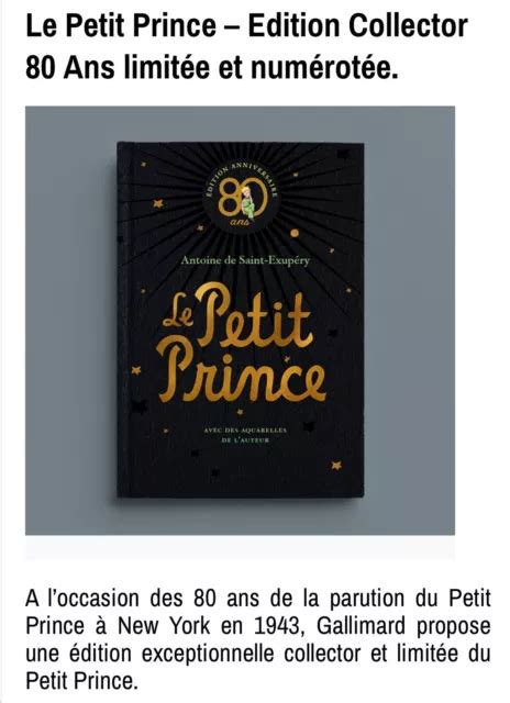 LE PETIT PRINCE Édition Limitée Anniversaire 80 Ans EUR 149 99