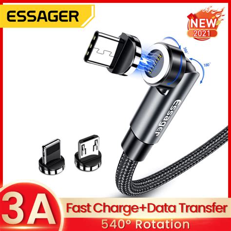 Essager 540 Rotate Magnetic Cable 3a Fast Charging Micro Usb Type C