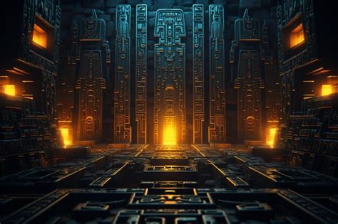 Premium Photo | Neonlit hieroglyphs and ancient symbols on a dark 00695 00