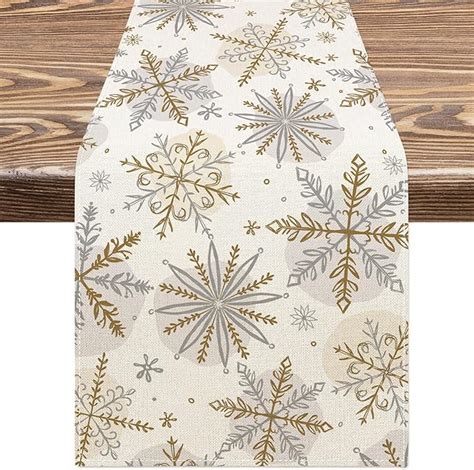 Amazon AnyDesign Christmas Winter Table Runner Gold Silver