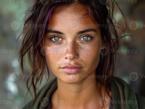 Captivating portrait of a young woman with striking green eyes and