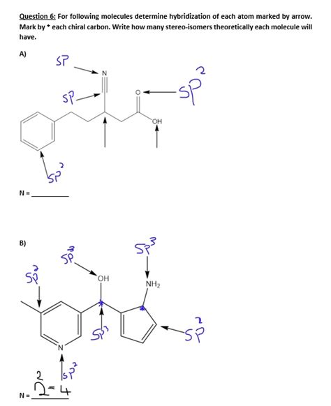 Solved Question For Following Molecules Determine Hybridization Each