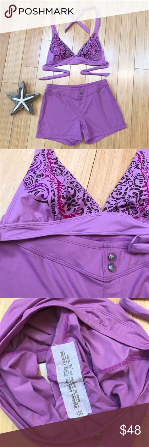 Athleta Purple Bikini With Swim Boy Shorts S Purple Bikini Bikinis