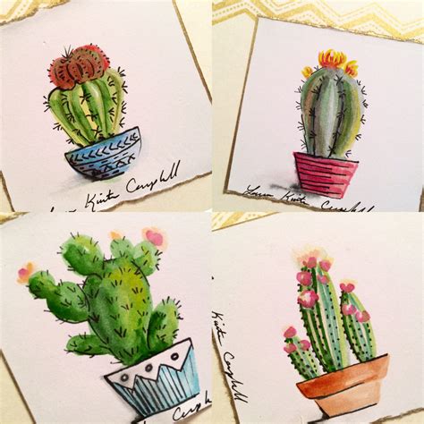 Mini Watercolor Cactus Paintings For Cards By Laura Kirste Campbell