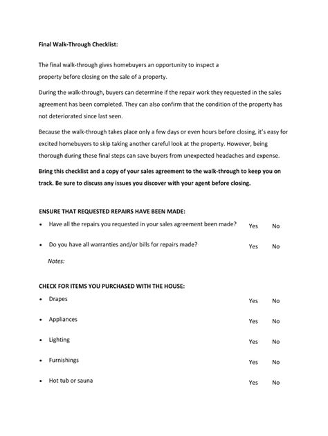 Fillable Online Final Walk Through Checklist Fax Email Print Pdffiller