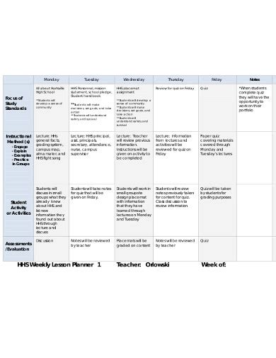 Teacher Planner 7 Examples Format Pdf