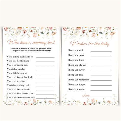 Printable Wildflower Baby Shower Games Garden Flowers Baby Etsy