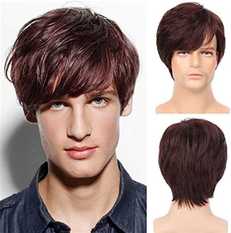 Swiking Brown Curly Short Wig For Men Fluffy Layered