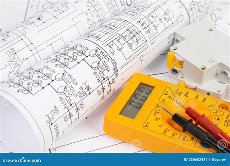 Paper Electrical Engineering Drawings With Circuit Breaker And