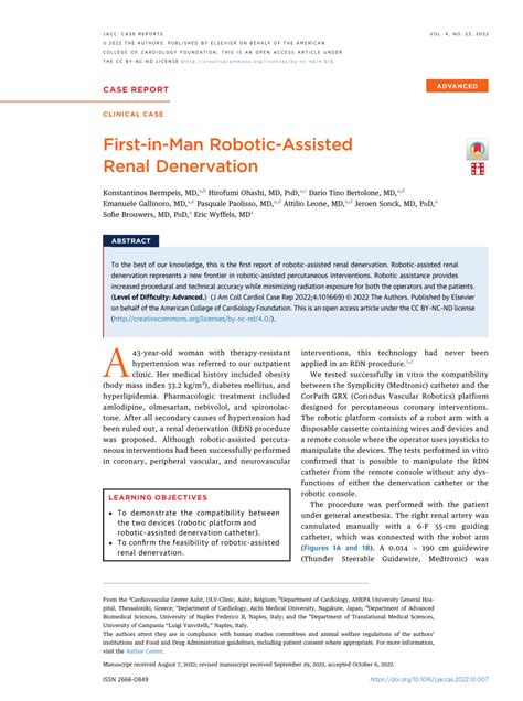 Pdf First In Man Robotic Assisted Renal Denervation